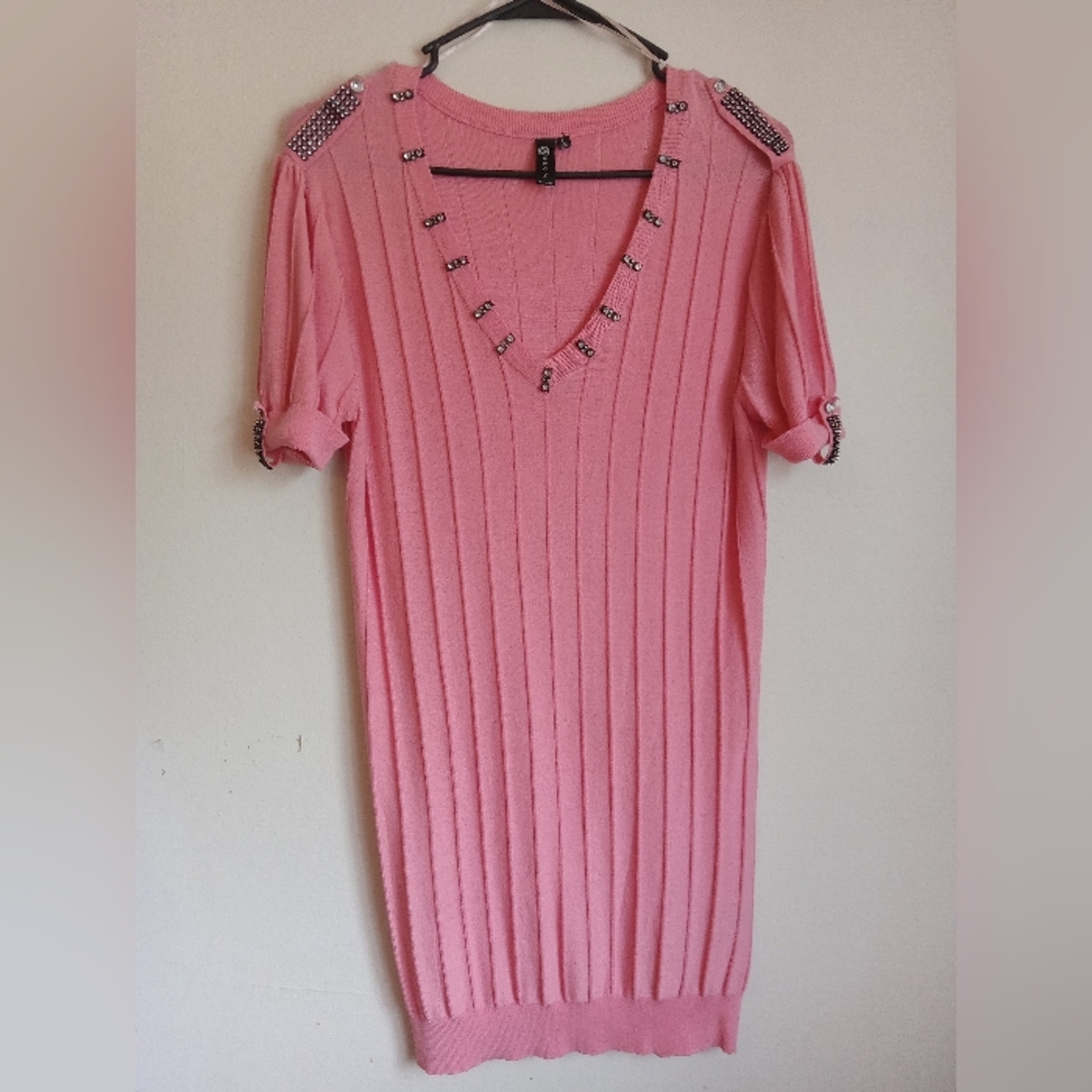 Bacci Brand Size Large Pink Knit Sweater Dress